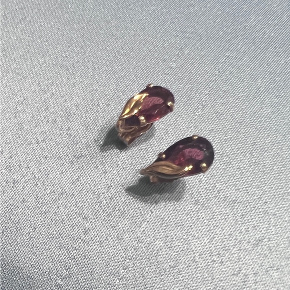Teardrop 14k Gold Garnet Stud Earrings - Picture 7 of 9